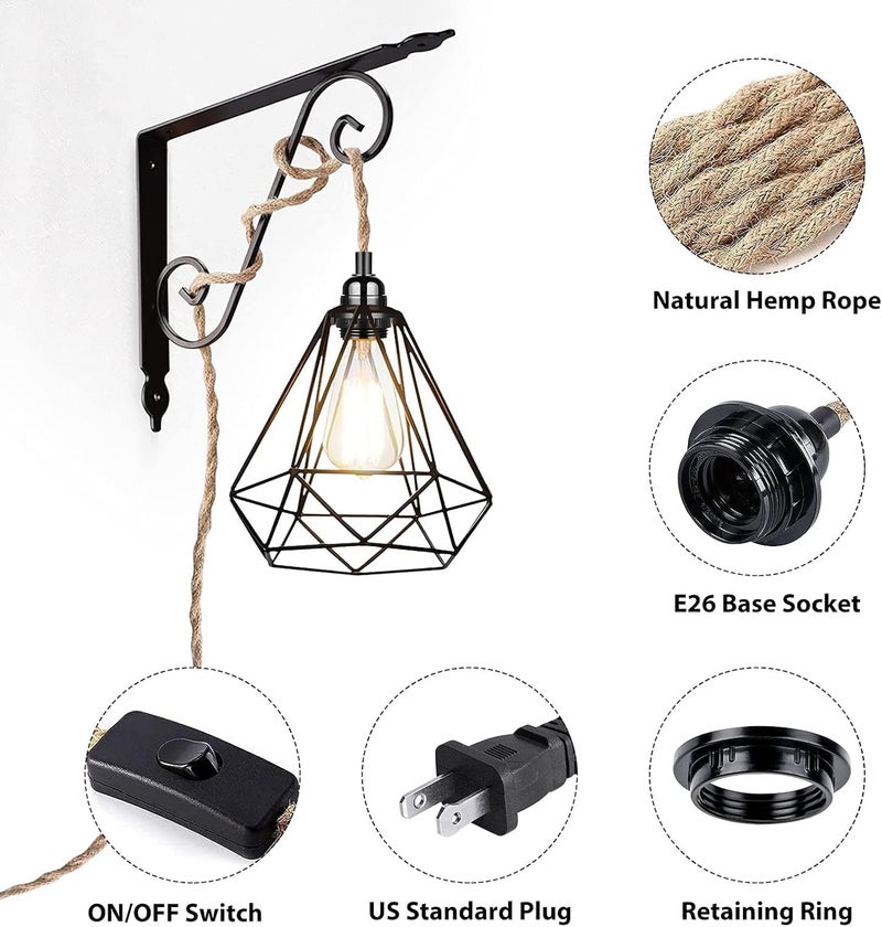 SHIWEIDA Industrial 15ft Pendant Light Cord -Plug in Hanging Light Fixture, 15FT Farmhouse Pendant Lamp Lights Cord with Switch Cord for Kitchen Island Bedroom Living Room - Image 5